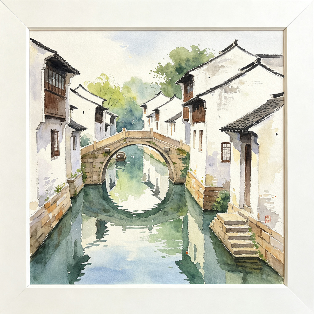 高考美术方向学员色彩作品：江南水乡水彩
